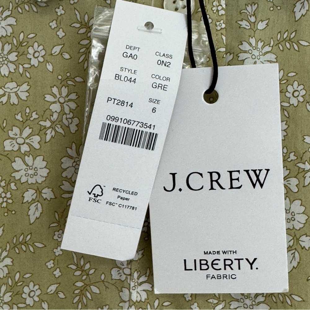 J Crew New Size 6/S Slim Liberty Capel Floral Fabric Button Up Shirt Green White - Picture 7 of 7